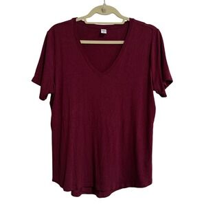 Old Navy Luxe V-Neck Short Sleeve Tee Shirt Burgundy Wine Large